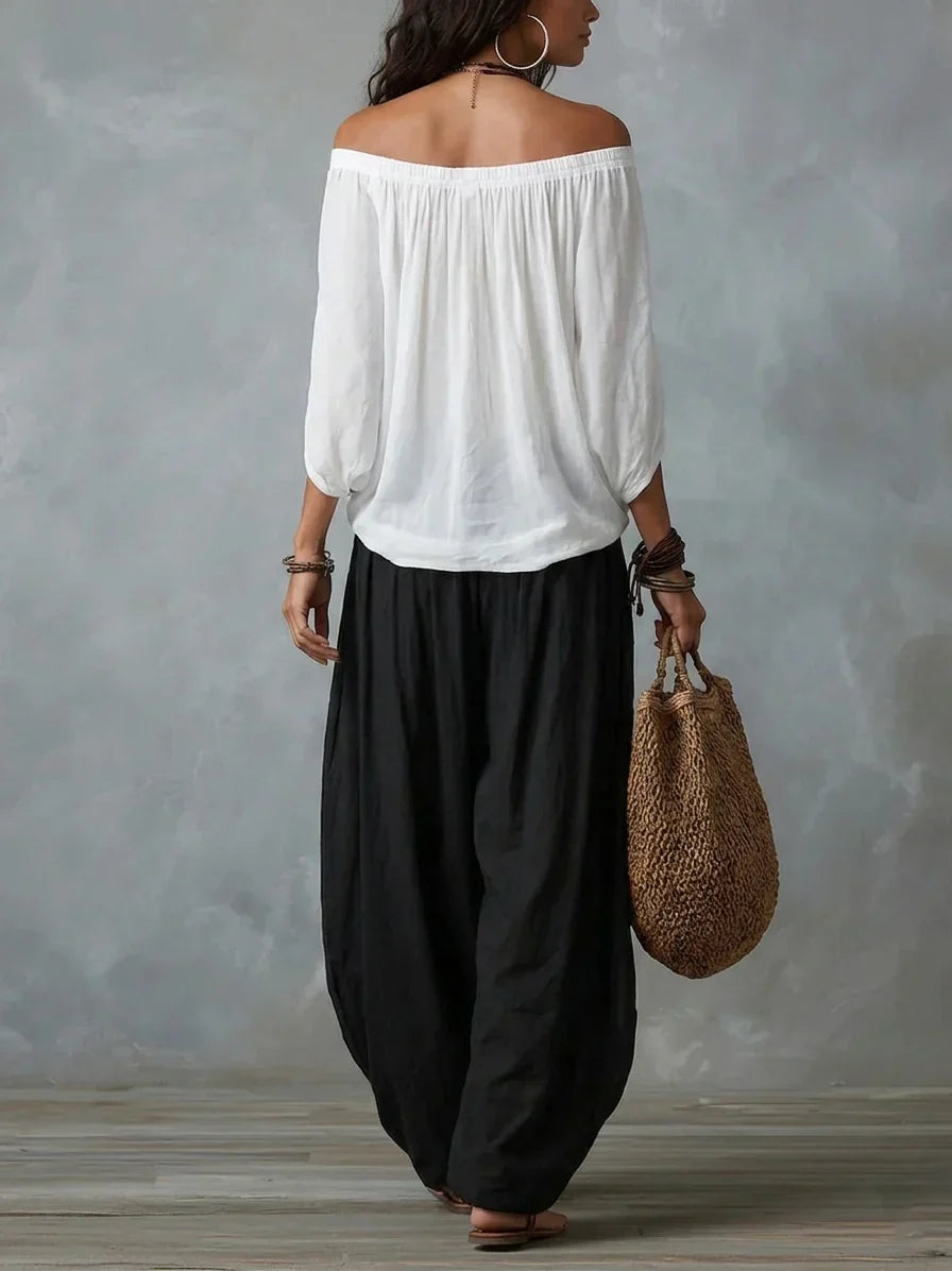 Sofia Off-Shoulder Top &amp; Lantern Trousers Set