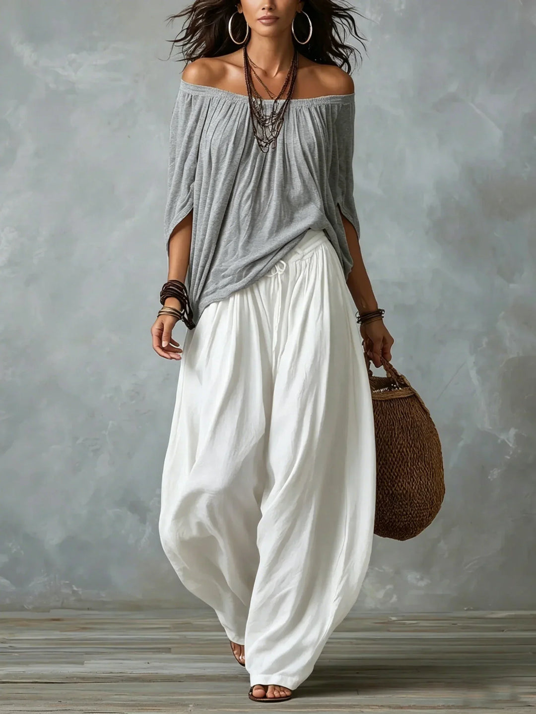 Sofia Off-Shoulder Top &amp; Lantern Trousers Set